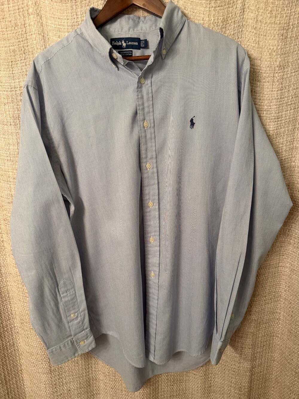 Ralph Lauren Yarmouth Men's Blue Striped Long Sleeve Button Down Shirt Size 16-3